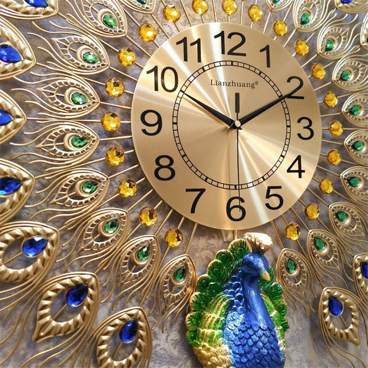 60x58cm Modern Peacock Clock Quartz Living Room Mute Wall Home Decor Xmas