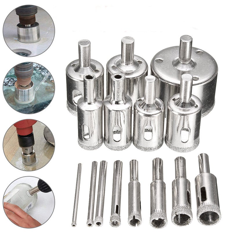 15pcs 3-42mm Diamond Hole Saw Cutter Tool Drill Bit Set for Glass Ceramic Marble Tile