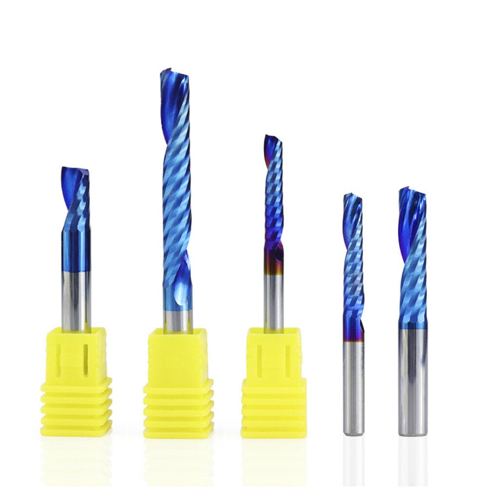 6mm Shank 1 Flute Spiral Carbide Blue Nano Coating CNC Router Bit Single Flute End Mill Milling Cutter