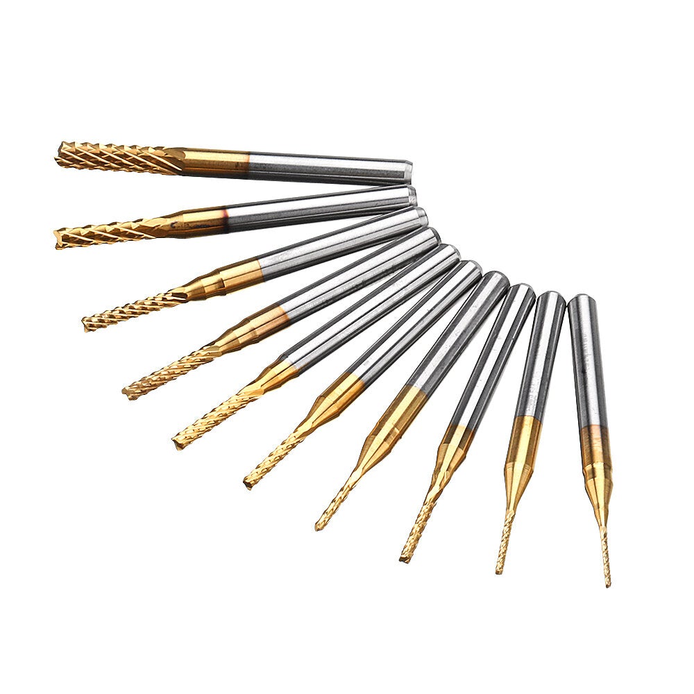 10Pcs 0.8-3mm Titanium Coated Engraving Milling Cutter Carbide Bits