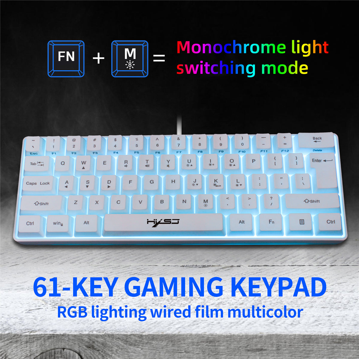 61 Keys Gaming Keyboard USB Wired LED Backlit Multiple Shortcut Keys Mini Mechanical Feel Keyboard for Home Office