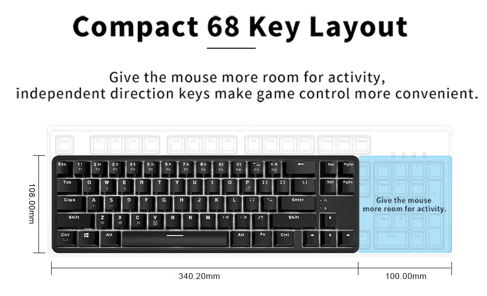 68 Keys Mechanical Keyboard Wireless Bluetooth Wired Dual Mode Anti-ghosting Backlight Mechanical Switch Gaming Keyboard