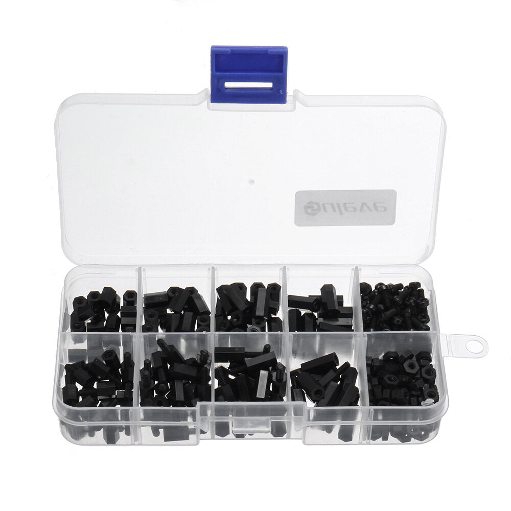 300Pcs Nylon Screw White/Black Hex Screw Nut PCB Standoff Spacer Assortment Kit