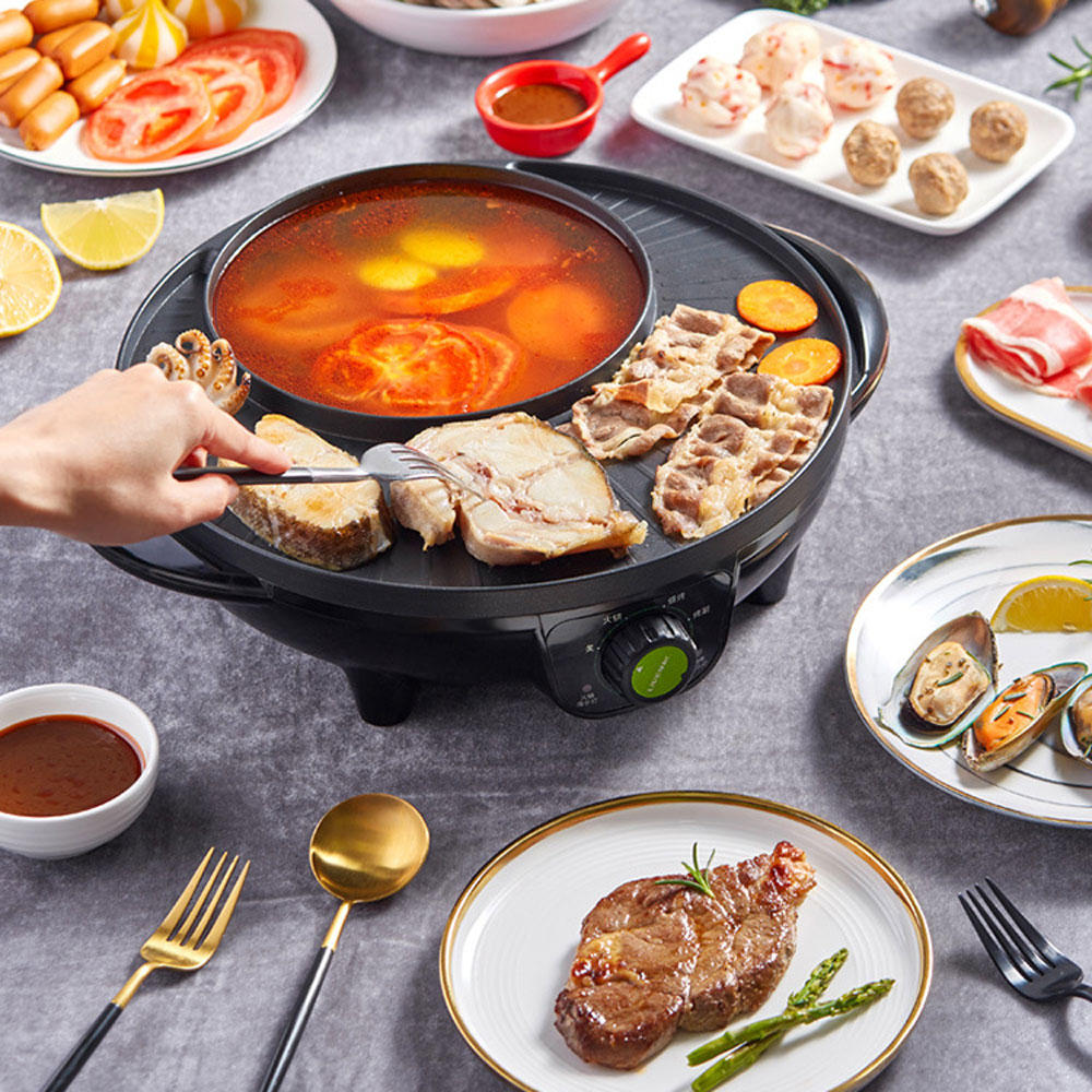 1300W Electric Grill with Hot Pot from Non-stick 3 Gear Adjustment