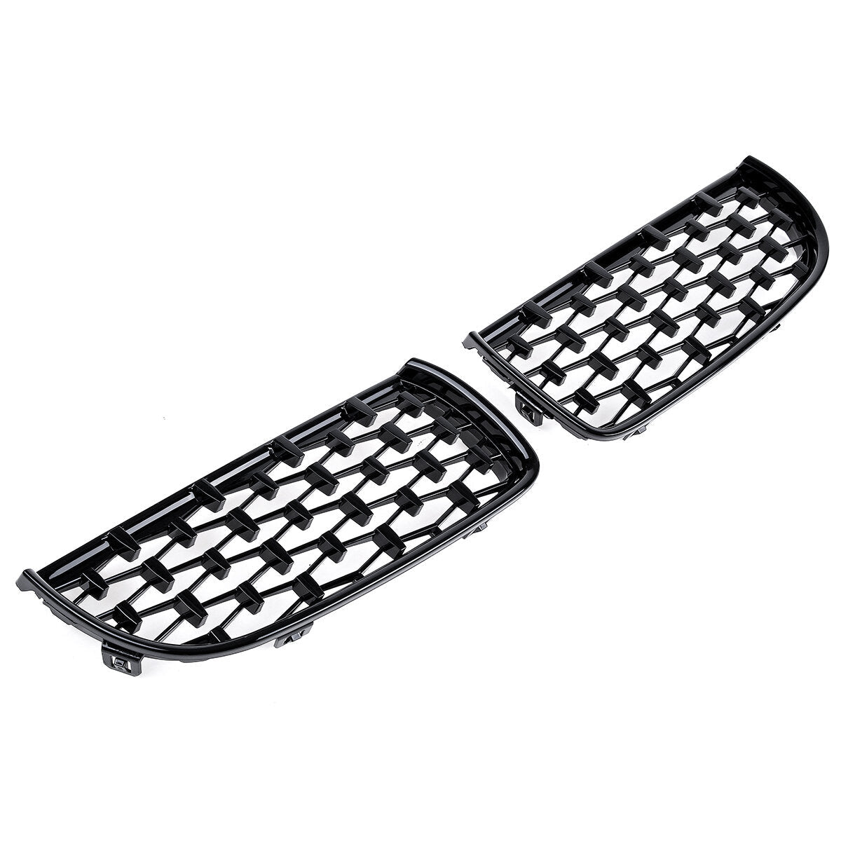 Front Bumper Hood Grille Eyelids Dual Slat Diamond Style Glossy Black For BMW 3 Series
