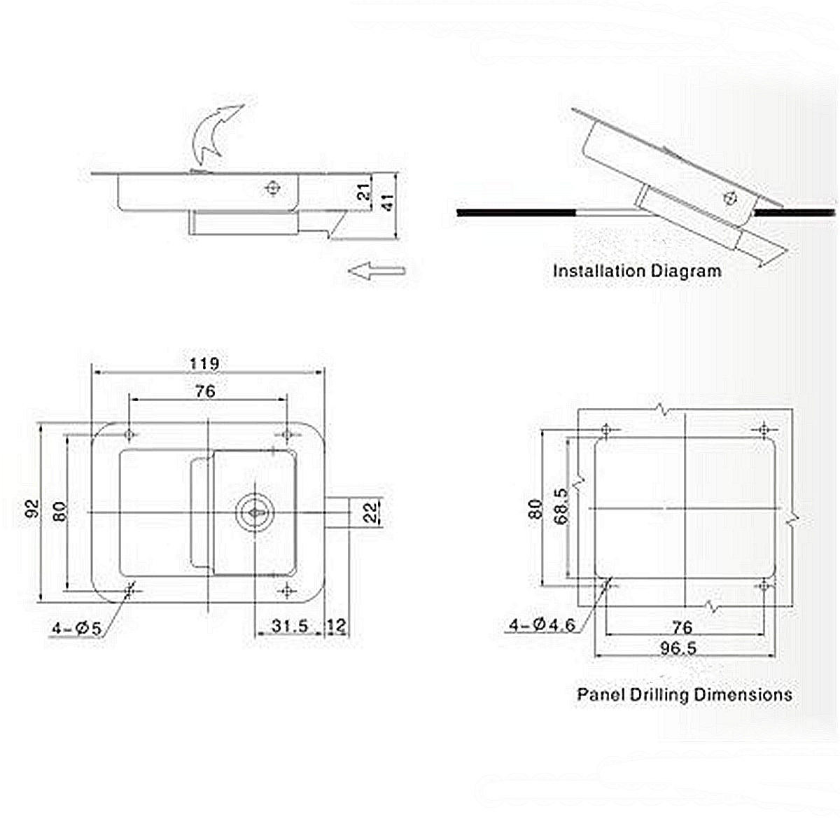 2Pcs Stainless Steel Paddle Door Lock Handle Truck Box Trailer Latch With Key
