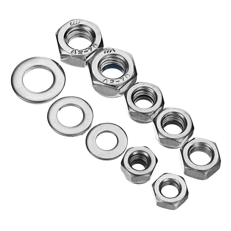 255pcs Stainless Steel Nylon Insert Hex Lock Nuts Full Nuts Washers Assortment Kit M4 M5 M6