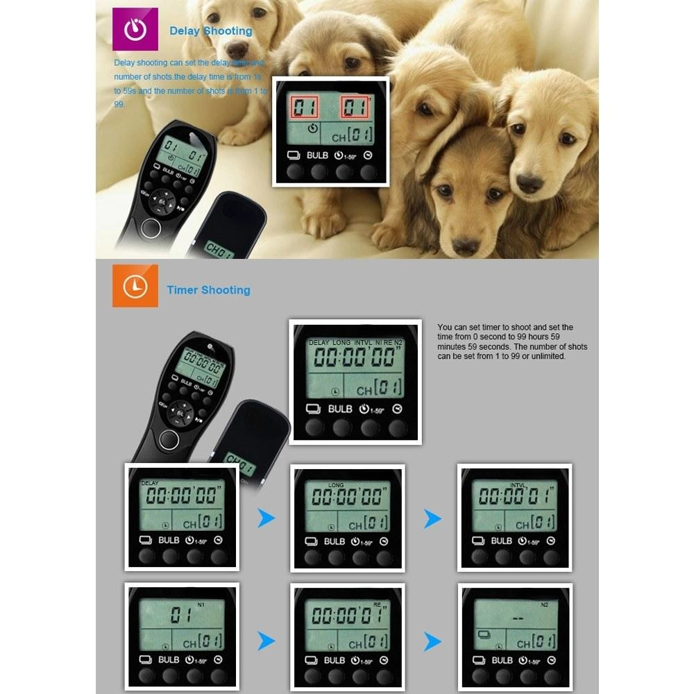 2.4G Wireless Remote Control LCD Timer Shutter Release Transmitter Receiver 32 Channels
