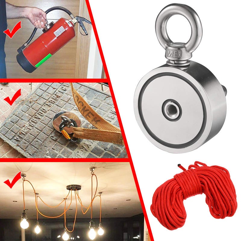 Double Side 48mm 160KG Neodymium Recovery Magnet With 10m Rope Salvage Tool Strong Recovery Fishing Kits