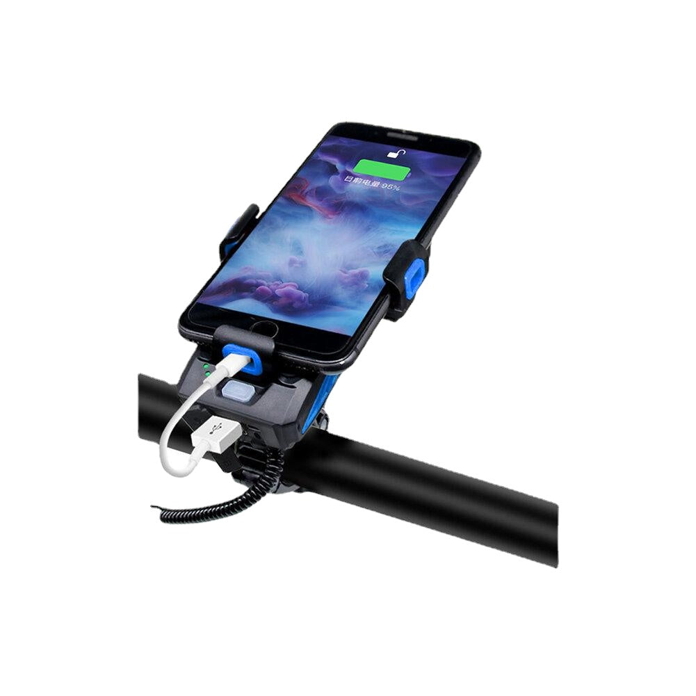 Bicycle LED Light USB Rechargeable Horn Phone Holder 4 in 1