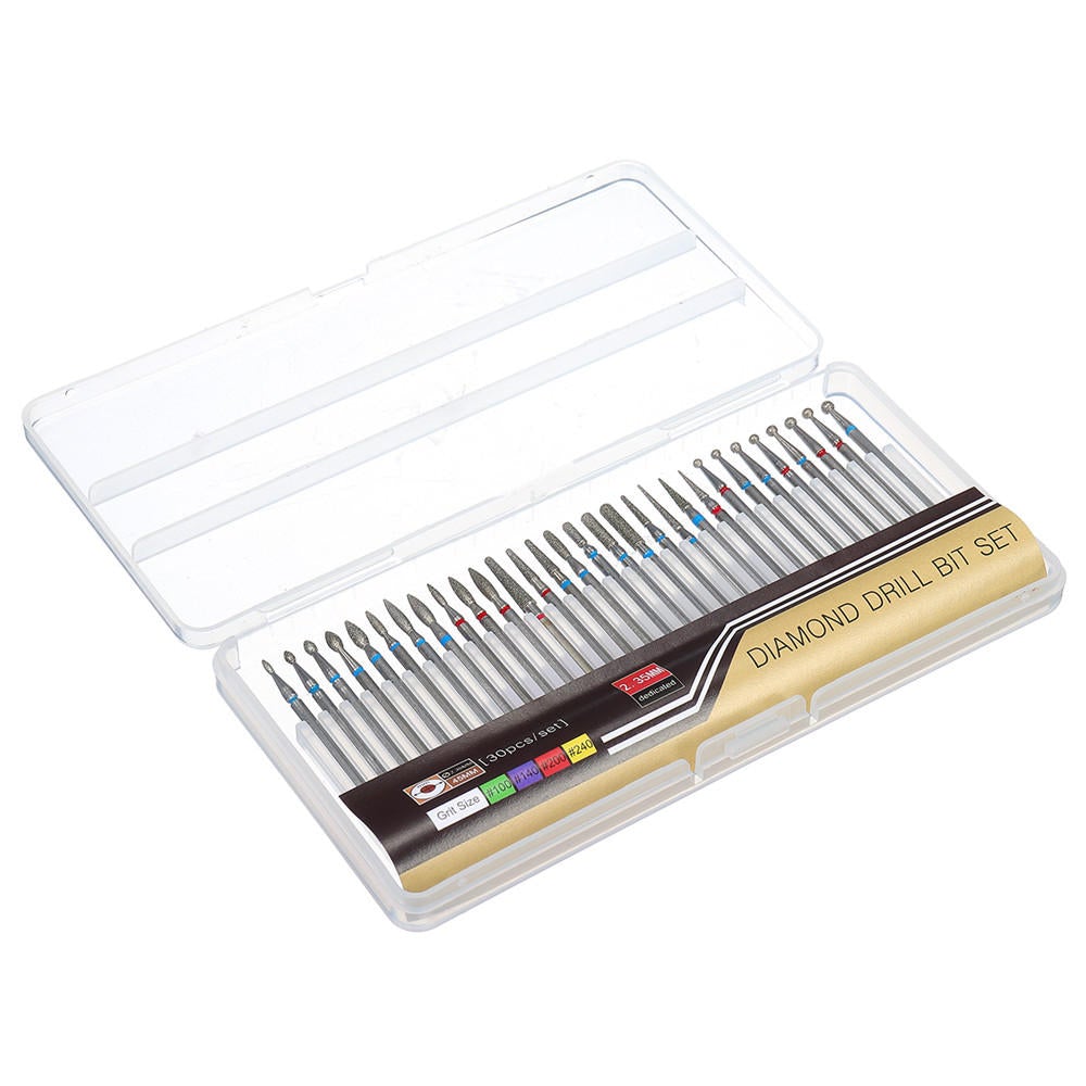 30pcs 3/32 Inch Diamond Nail Drill Bits Set for Art Nail Cuticle Manicure Pedicure Tools