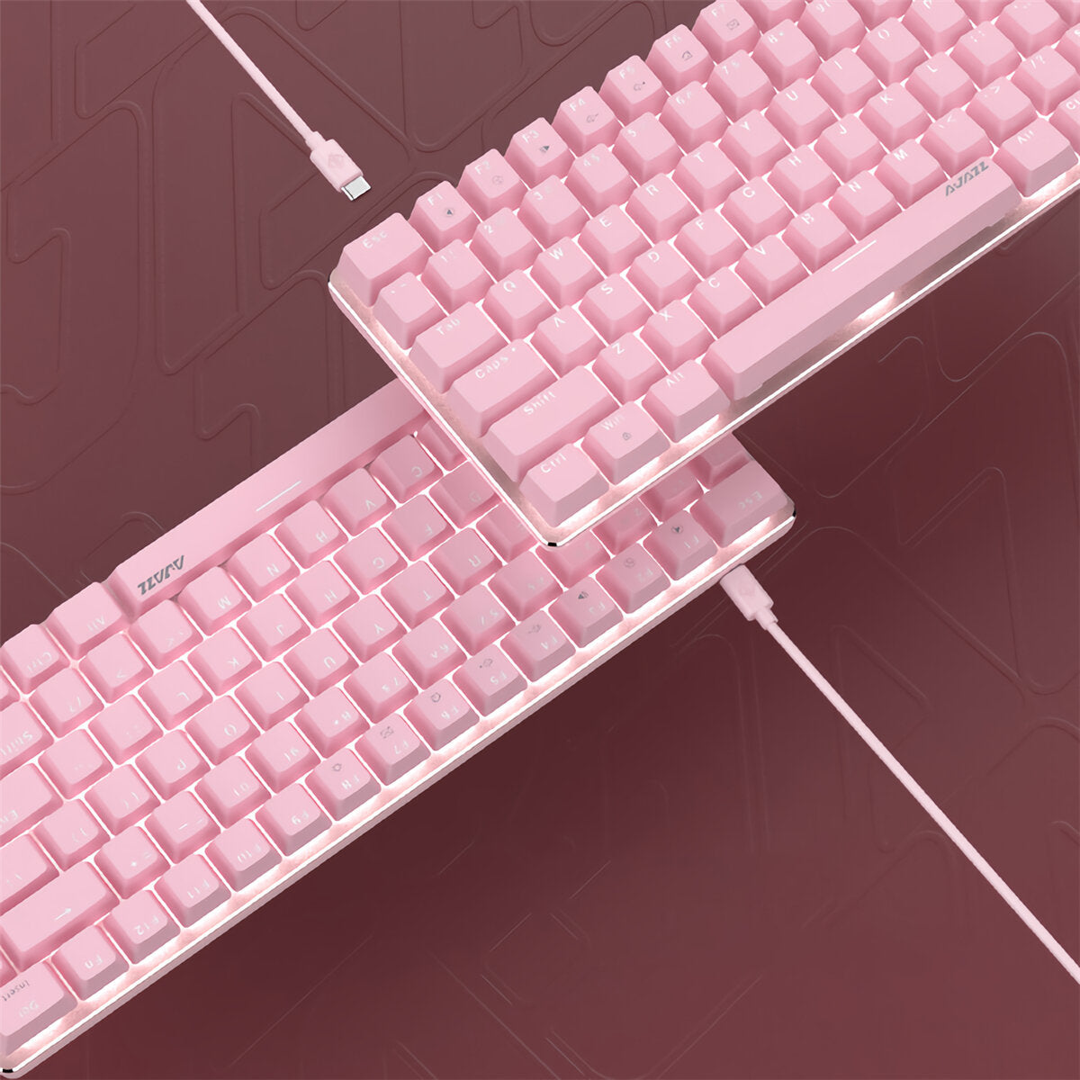82 Keys Mechanical Keyboard Type-C Wired Mechanical Switch LED White Backlight Pink Gaming Keyboard