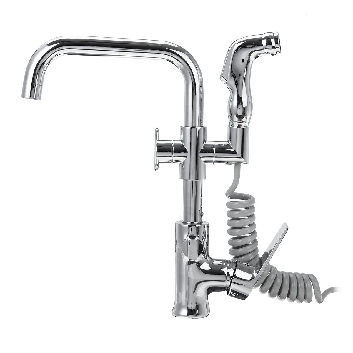 Chrome Kitchen Faucet Dual Sprayer Swivel Spout Spring Pull Out Spray Mixer Tap