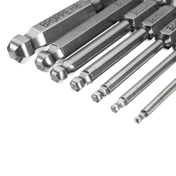 7pcs 2/2.5/3/4/5/6/8mm 65mm Magnetic Ball Screwdriver Bits 1/4 Inch Hex Shank Screwdriver Bit