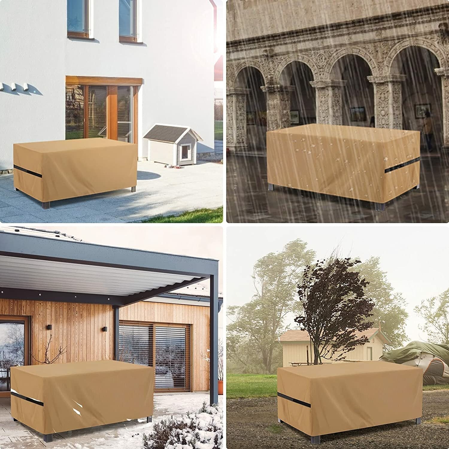 Rectangular Outdoor Furniture Cover Waterproof Patio Furniture Cover Tear-Resistant Durable Windproof Dustproof Outdoor Cover