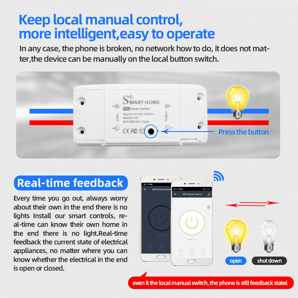 Smart Light Switch Wifi Wireless Remote Controller Breakers Module Works With Alexa Google Home Smartlife Tuya eWelink APP