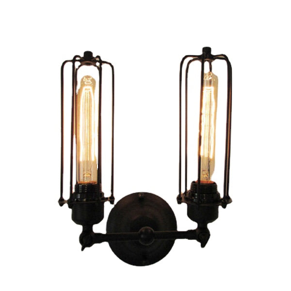 2 Heads Loft Iron Cages Wall Light Edison Country Style Lamp
