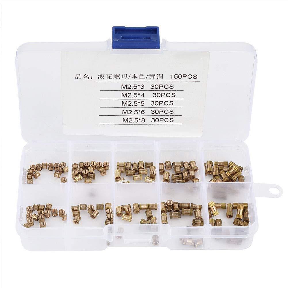 150Pcs M2.5 Brass Cylinder Knurled Nut Round Molded-in Insert Embedded Nuts Assortment Set