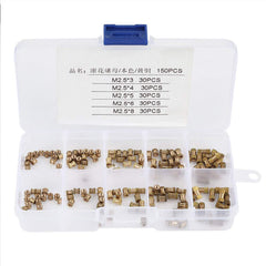150Pcs M2.5 Brass Cylinder Knurled Nut Round Molded-in Insert Embedded Nuts Assortment Set