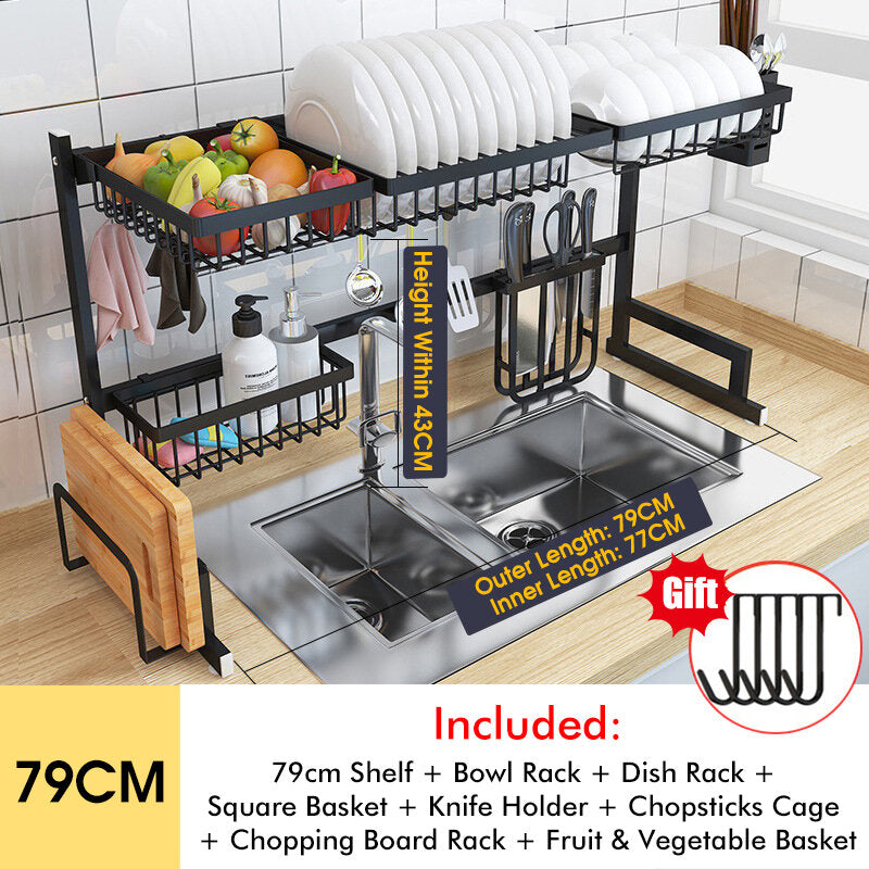 Large Sink Dish Drying Rack Holder Drainer Stainless Steel Kitchen Cutlery Storage Shelf