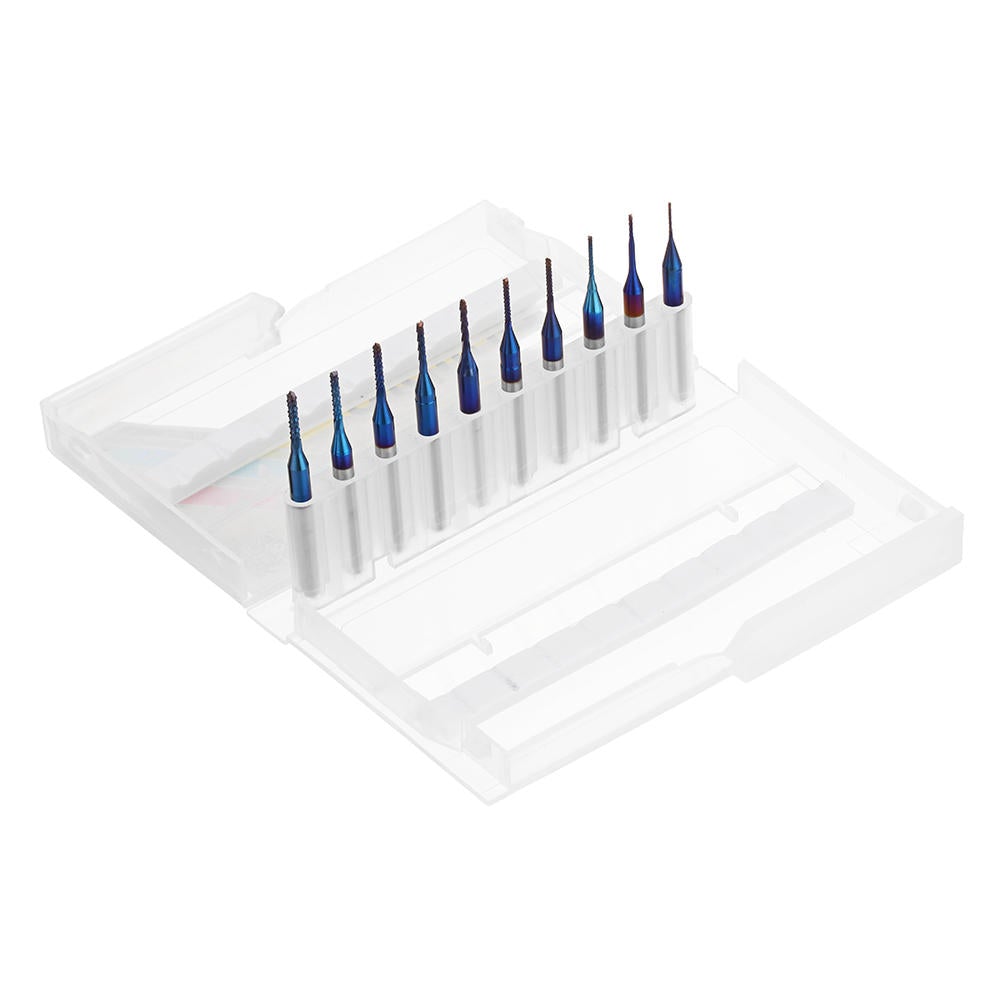 10pcs 0.6-1.5mm Blue NACO Coated PCB Bits Carbide Engraving Milling Cutter For CNC Tool Rotary Burrs