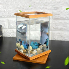 Mini Aquarium LED Lighting Clear Glass Fish Tank Container Office Desktop Decor