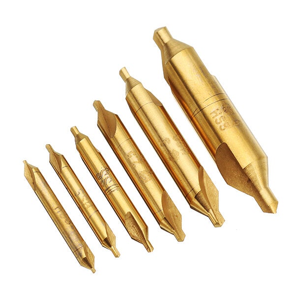 6pcs 1/1.5/2/2.5/3/5mm Center Drills 60 Degree HSS Titanium Coated Countersink Drill Bit