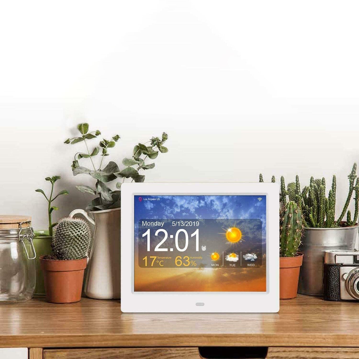 8 Inch WIFI Weather Station Smart Digital Alarm Clock with Medication Reminder Auto Dimming Large Number Display For Memory Loss Elderly Seniors