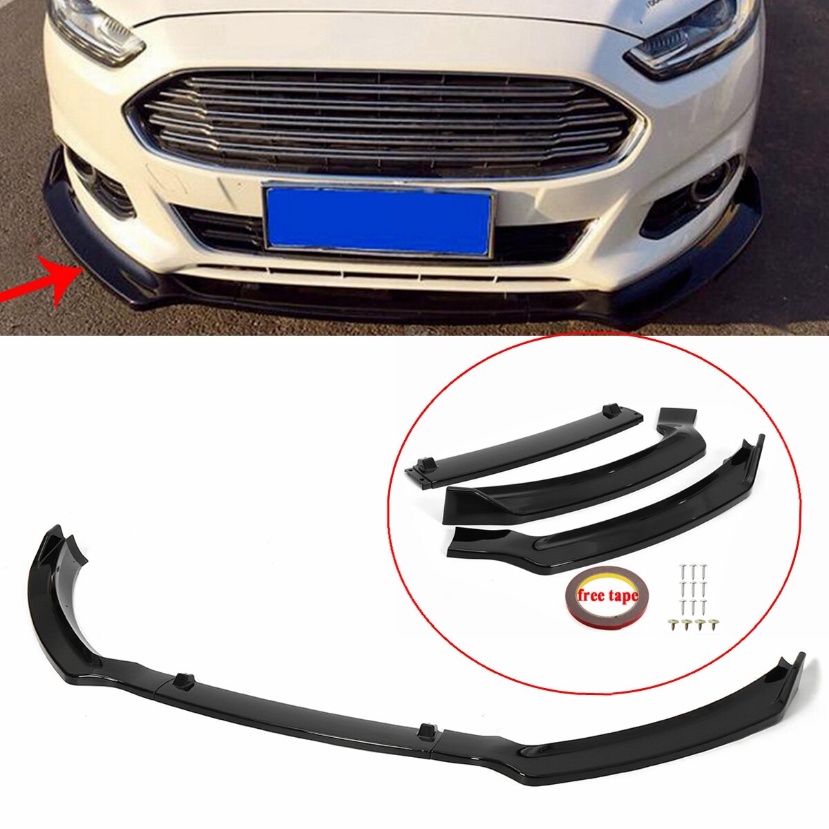 Gloss Black Front Bumper Lip Body Kit Car Spoiler