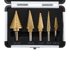 5Pcs Titanium Plating 1/8-1-3/8 Inch Step Drill Bit Set Hole Puncher for Metal Wood Steel