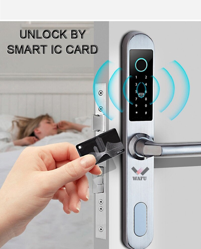 Fingerprint Smart Lock Stainless Steel Fingerprint Password Card Key Unlock Door Lock for Wooden Glass Aluminum Alloy Door