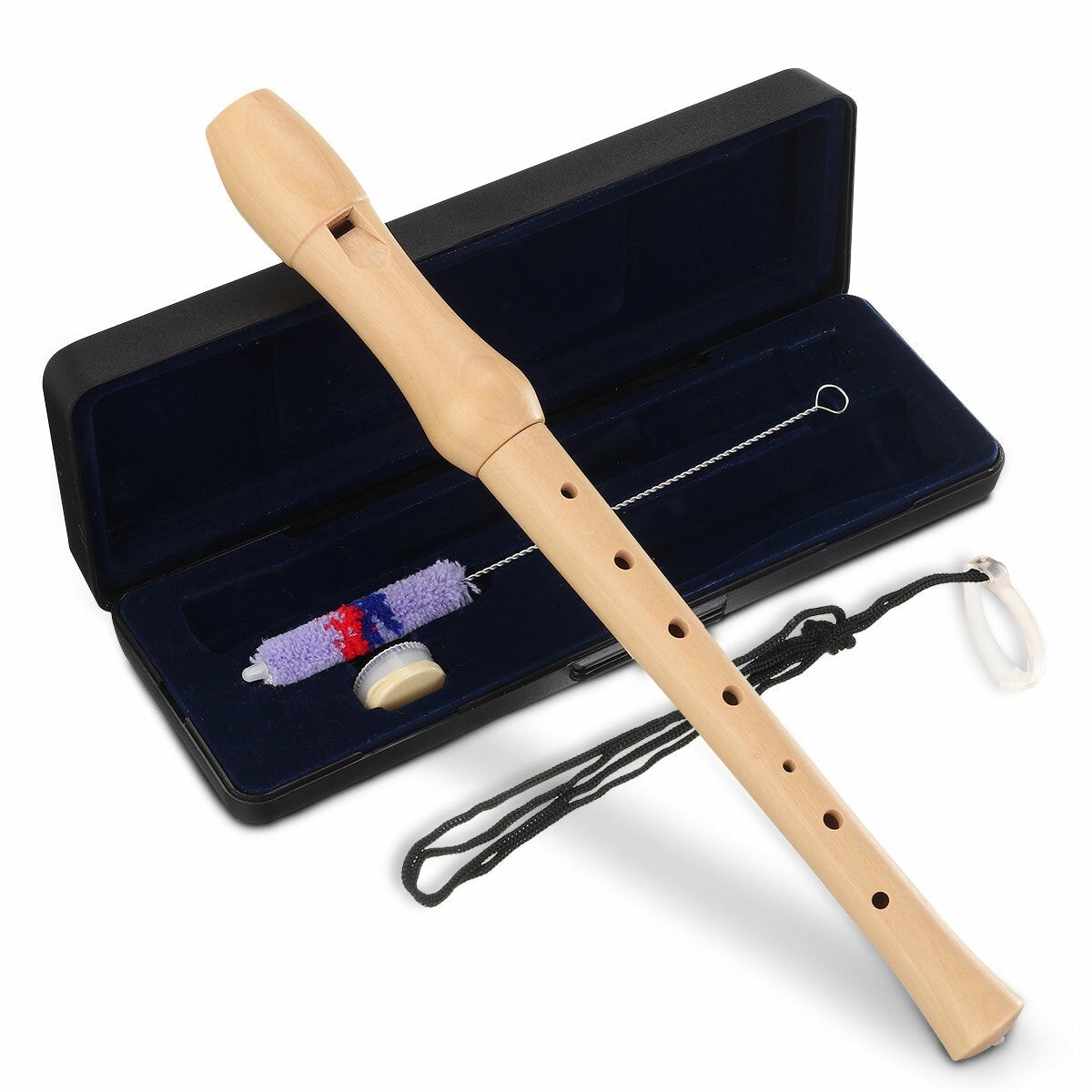 Wood Flute 2 Knots for Maple Clarinet, 8 Holes, Suitable for Children and Beginners with Cleaning Brush / Case / Lanyard