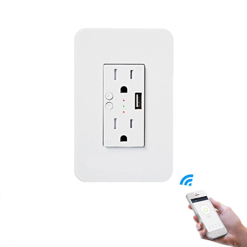 WIFI Smart Wall Socket Remote Control USB Individual Control Voice Control Work with Alexa and Google Home