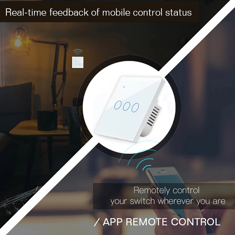 Smart Light Touch Switch 3Gang EU Wireless Remote Control Works with Alexa Google Home