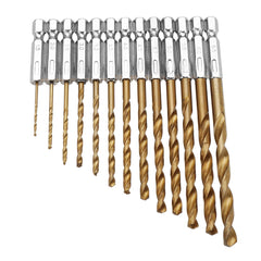 13pcs 1.5-6.5mm HSS Titanium Coated 1/4 Inch Hex Shank Twist Drill Bit Set