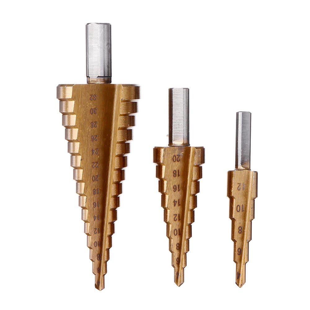 4pcs 4-12/20/32mm HSS Titanium Step Cone Drill Bit with Automatic Center Pin Punch