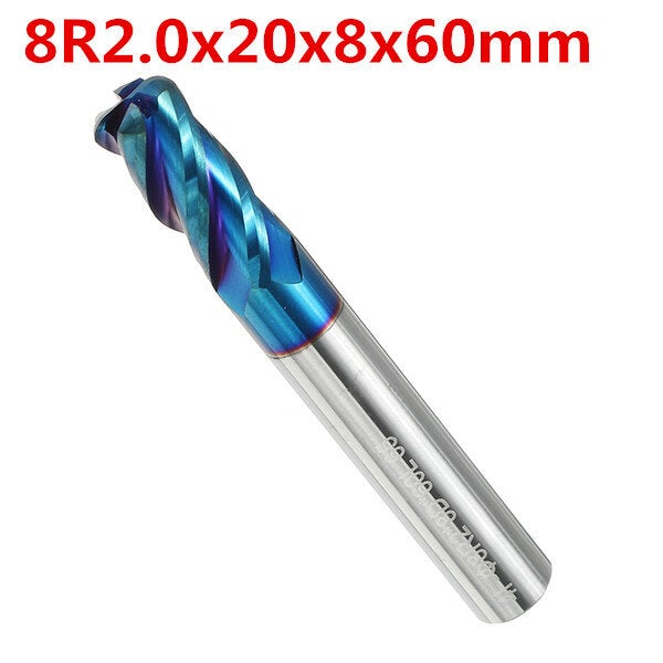 4 Flutes Ball Nose Milling Cutter Tungsten Carbide NACO Coated 2R0.2-8R2.0 HRC65 End Mill