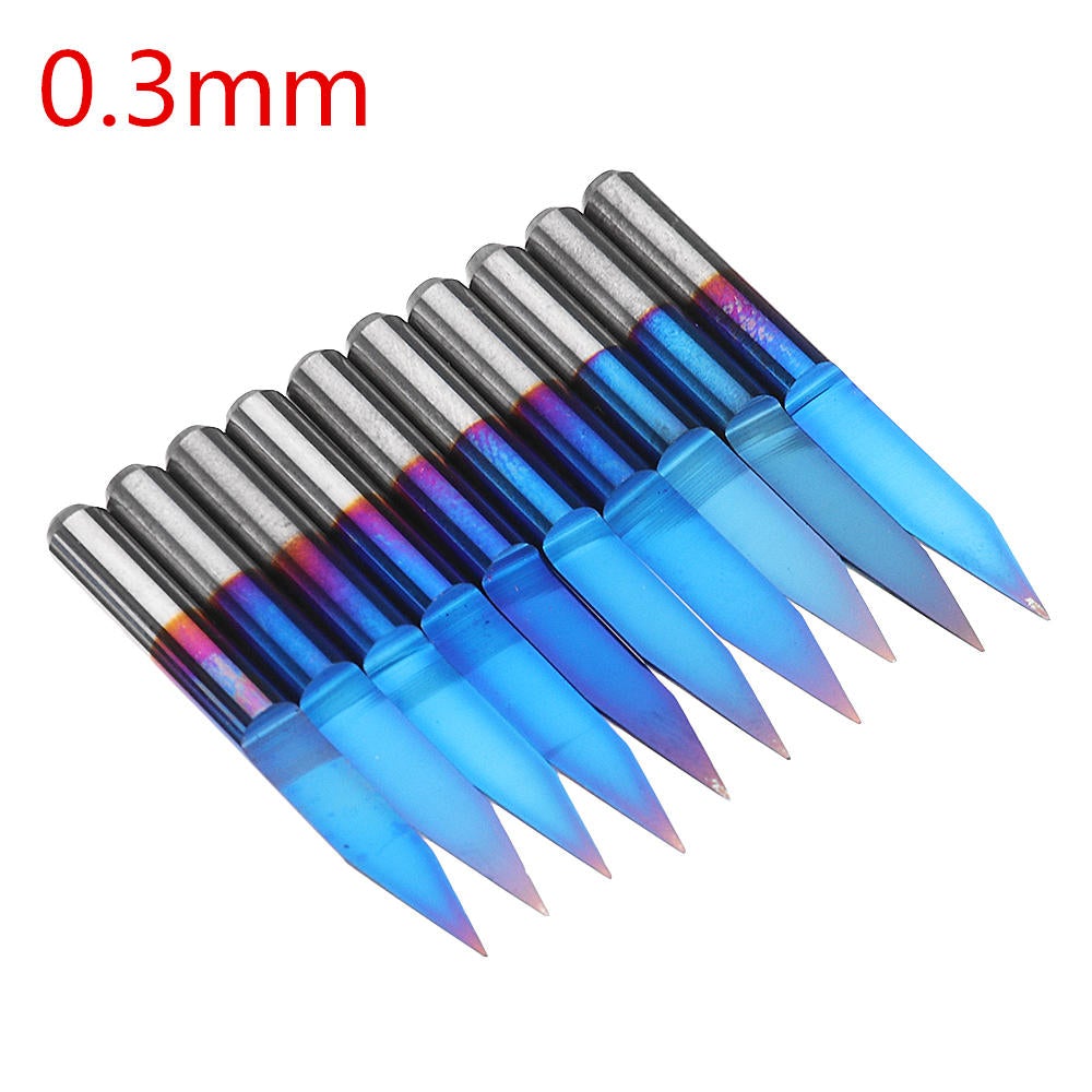 10pcs 0.1/0.2/0.3mm 25 Degree Engraving Bit Blue NANO Coated Carbide Flat Bottom PCB Engraving Bit CNC Router Tool