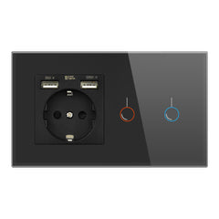 EU Touch 146*86mm 220V 16A Sensor Switch with Socket with USB Crystal Glass Panel Wall Socket with 2 Gang Light Switch