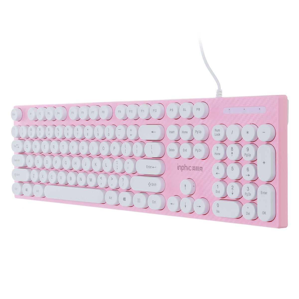 104 Keys Computer Keyboard USB Wired Punk Round Keycaps Mechanical Feeling Gaming Keyboard