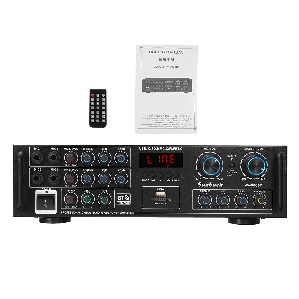 Home Hi-Fi Digital Amplifier Bluetooth 5.0 AV-6060BT Audio Power 800W Car Stereo Karaoke Professional Amp Subwoofer
