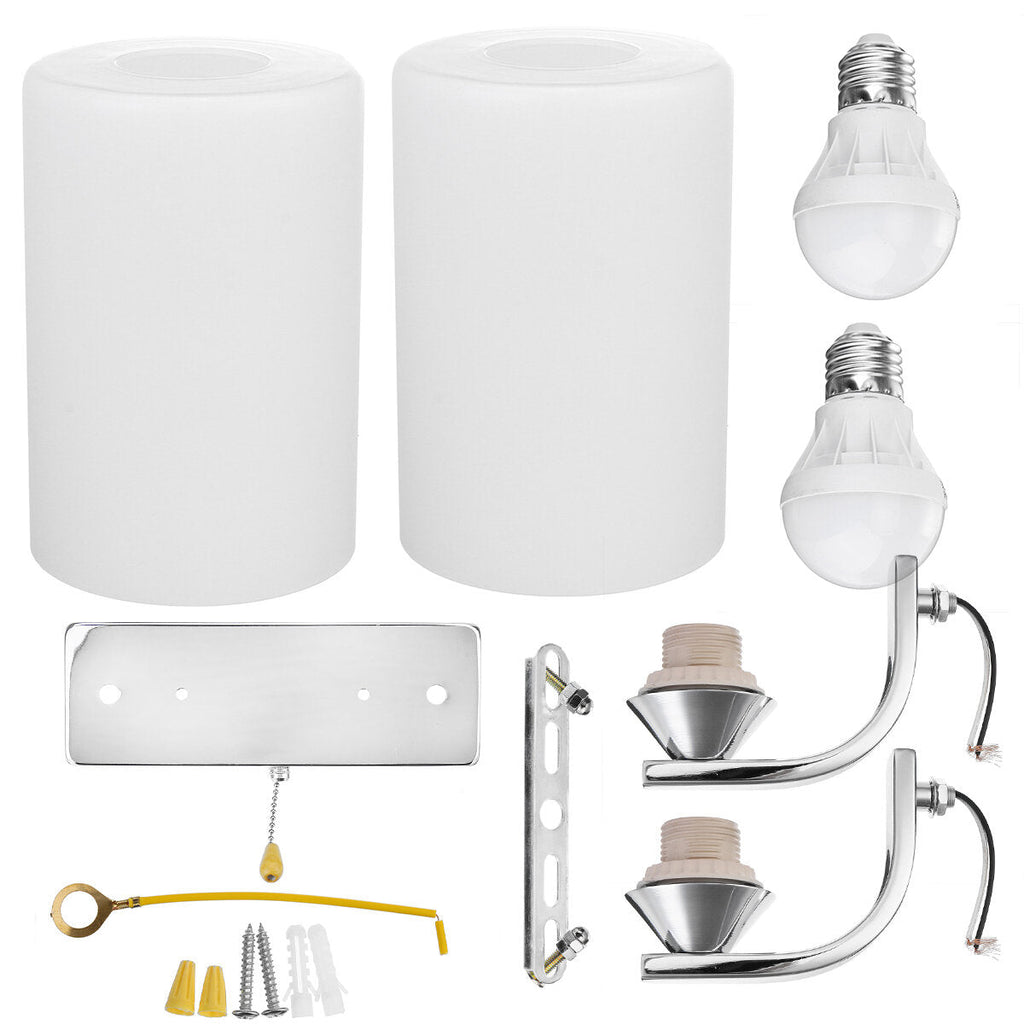 Bedroom Glass Wall Sconce Light Indoor Fixture Bedside Lamp+LED Bulb Pull Switch