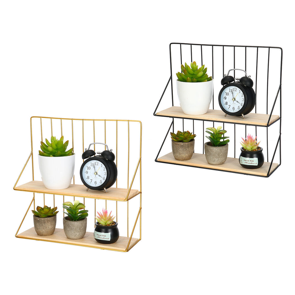 Double-layer Storage Shelf Rack Iron Frame Decorative Wall Hanging Storage Wood Shelf Craft Display Organizer
