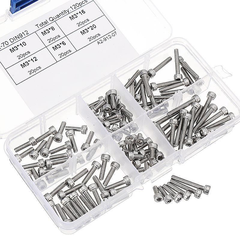 M3SH4 M3 Stainless Steel Hex Socket Cap Head Screw Allen Bolt Assortment Kit 120Pcs