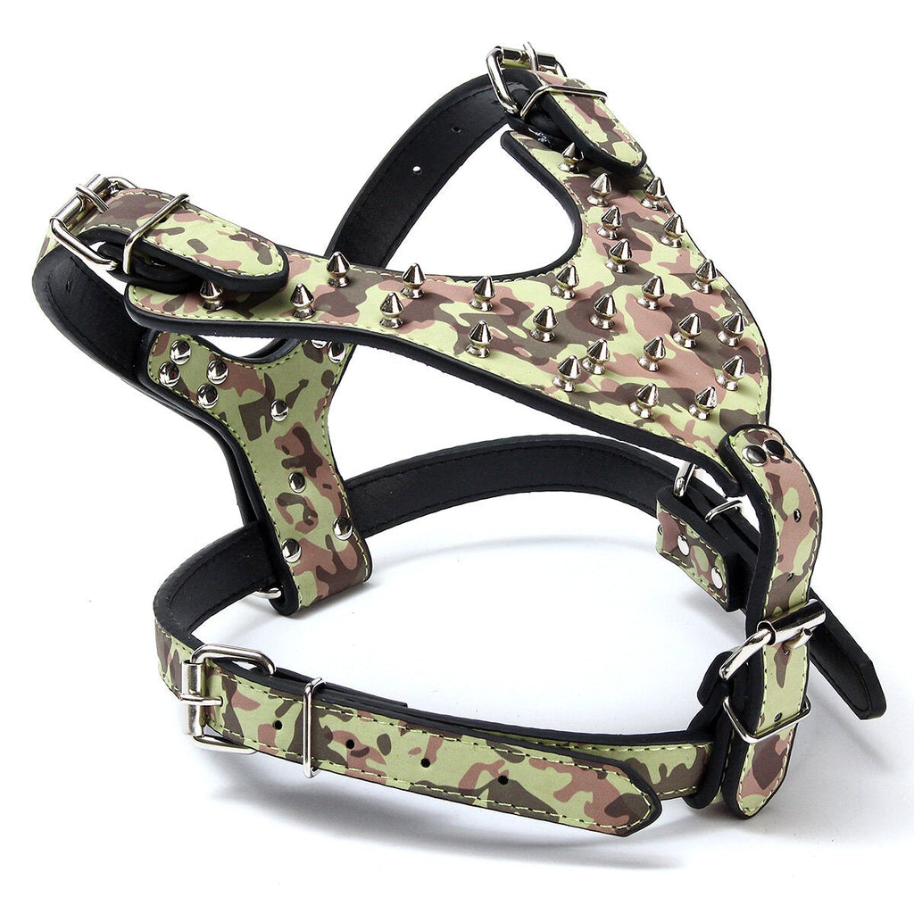 Leather Dog Harness Collar Leash Set Spiked Studded Staffy for Pet Security