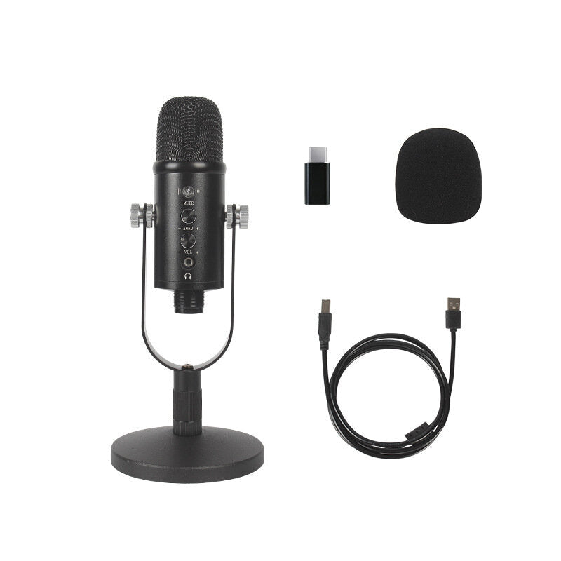 Condenser Microphone Hi-Fi DSP Noise Reduction Reverberation Adjustable Built-In Sound Card USB Wired for YouTube Broadcast Recording Gaming