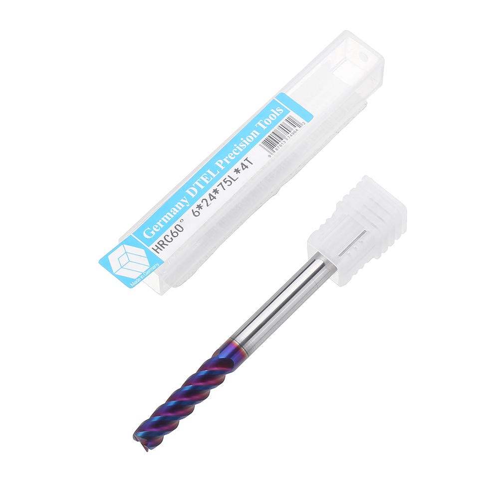 L75mm D4/5/6/8/10mm HRC60 4 Flutes Blue NACO Coated Tungsten Carbide Milling Cutter CNC Tool