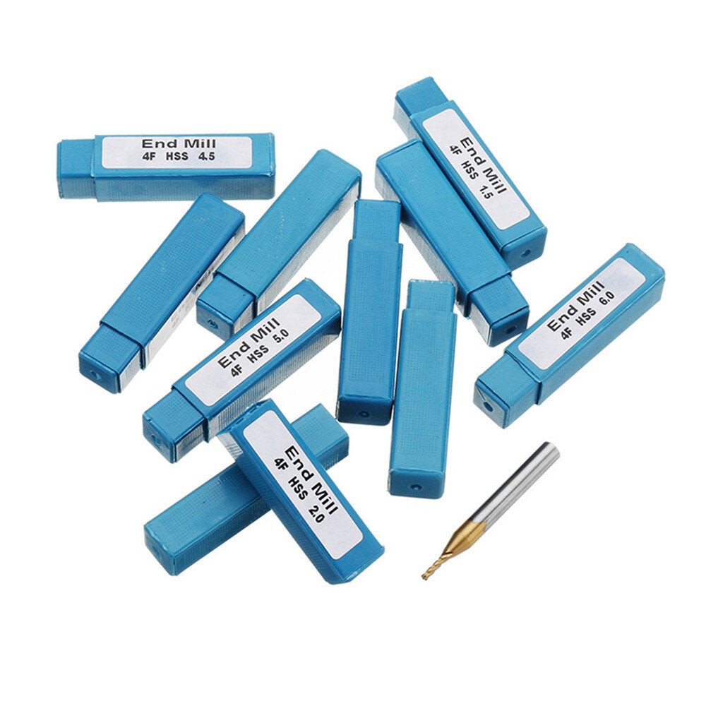 10pcs Titanium Coating 1.5-6.0mm HSS 4 Flute End Mill Cutter 6mm Shank CNC Drill Bits