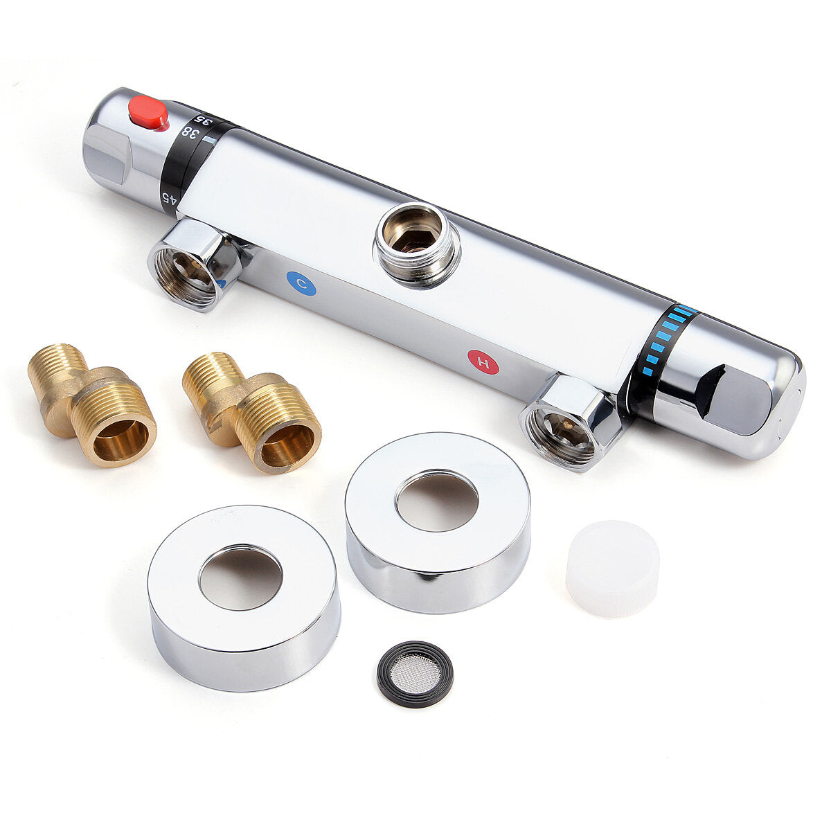 Bathroom Wall-mount Brass Thermostatic Shower Valve Bath Mixer Shower Control Valve Bottom Faucet 3/4" Thread Connector