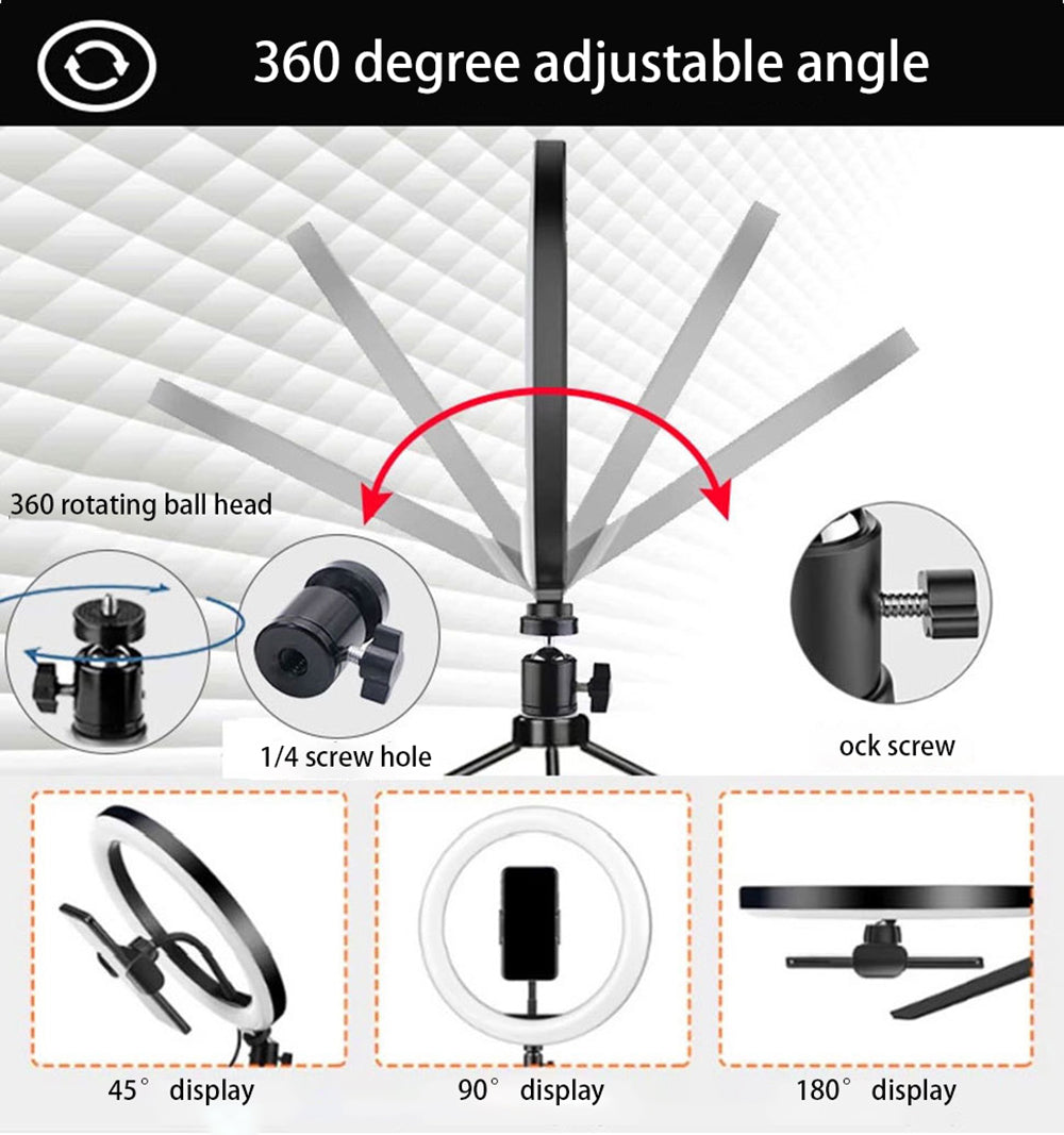10inch RGB LED Ring Light Dimmable Selfie Ring Lamp Three Kinds of Color Temperature for Computer Live With Tripod
